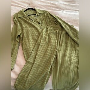 SHEIN Olive Green Button-Up Two-Piece Set